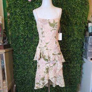 Alex Marie Floral Asymmetrical Dress in Pink and Green